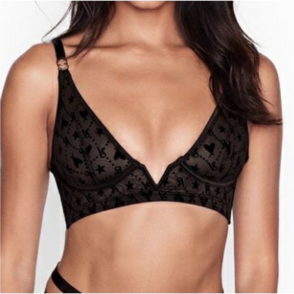 Victoria's Secret Black Sheer Star & Heart Bralette